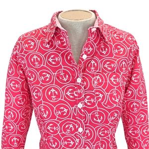 LL Bean Pink Nautical Stretchy Button Down Shirt S